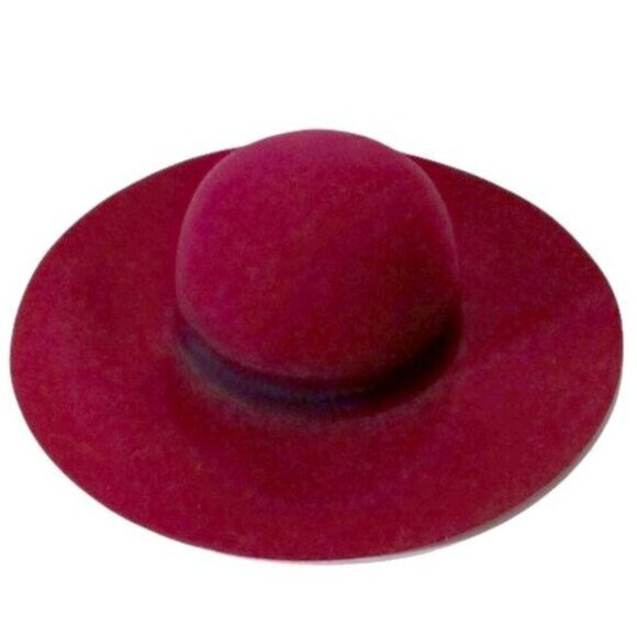 Woman's Burgundy Wide Brim Floppy Felt Hat with Black Band - Picture 4 of 4